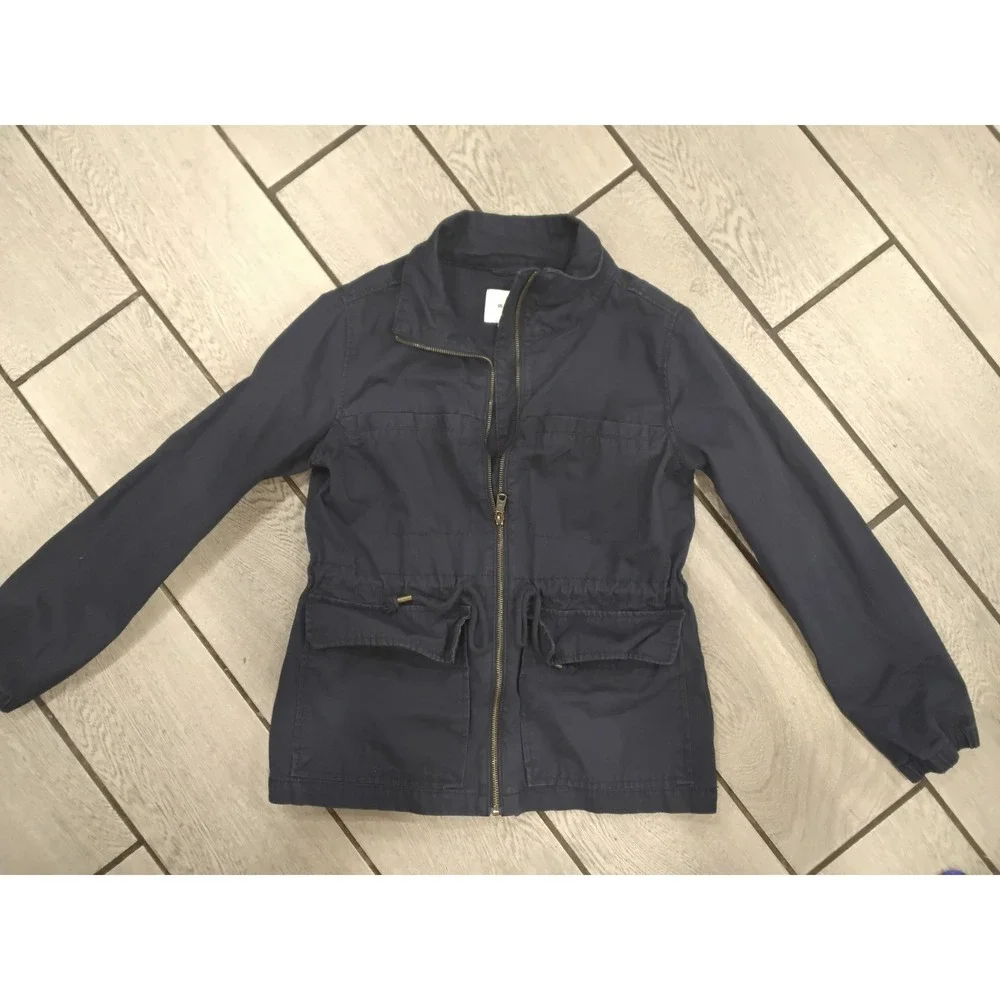 Old Navy Womens Navy Blue Utility Field Jacket Full Zip Drawstring Waist Medium